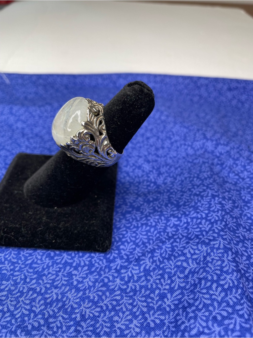 Vintage Rainbow Moonstone Statement Ring - Sterling Silver Filigree Size 5.25